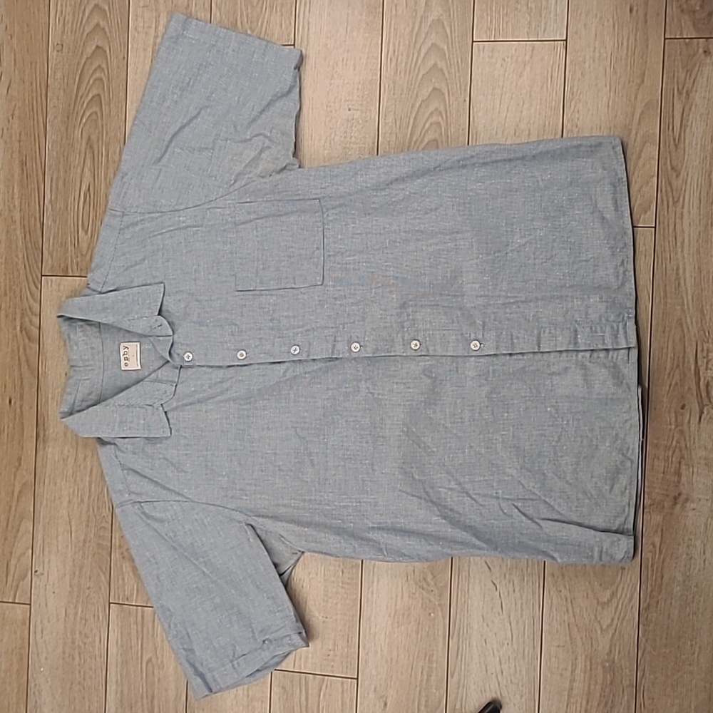 ESBY Apparel USA Austin‎ TX Light Blue Cotton Linen Sz L Mens Short Sleeve Shirt
